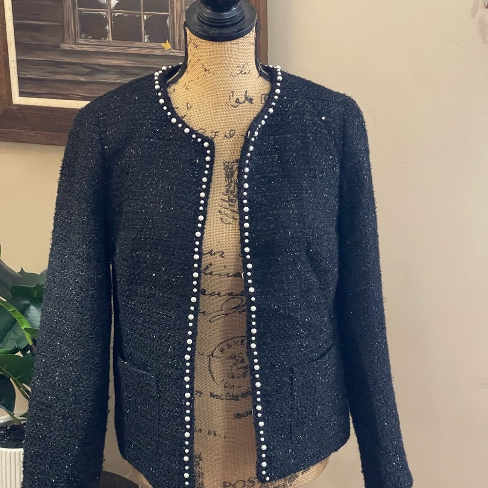 Talbots Black Blazer with Pearl Trim